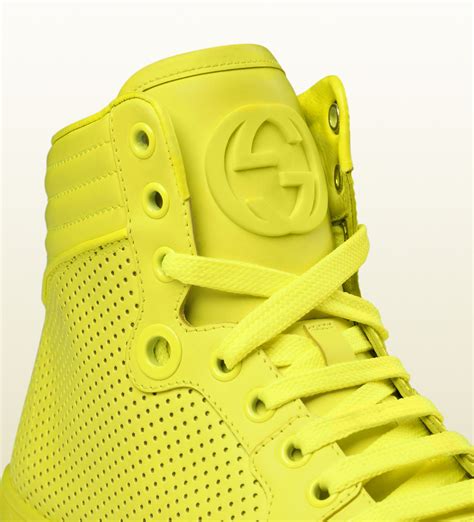 gucci coda neon yellow leather sneaker|Shoes .